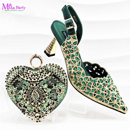 Silver Color Spring INS Hot Sale Italian Women Mature Style Shoes Matching Bag Set Pointed Toe with Small Bag for Party
