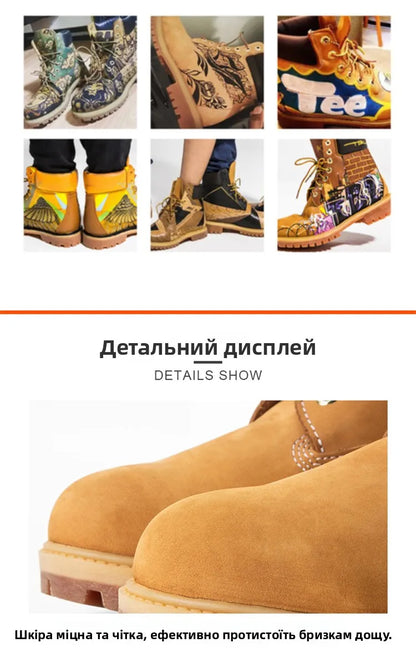 Anti-Slip High-Top  Boots Men's Winter Fce Lined Workwear Boots Briti Sle Boots Rubber Outsole Leather Upper