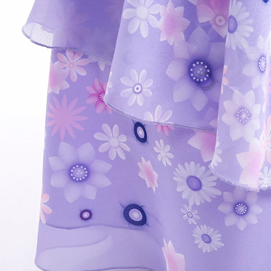 Kids Isabela Dress Children Summer Floral Swing Flared Costume Girl Encanto Cosplay Outfit Madrigal Halloween Clothes 3-12Y
