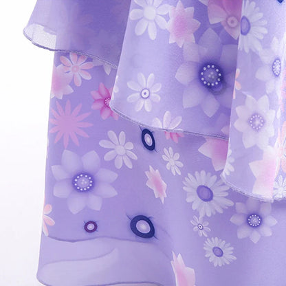 Kids Isabela Dress Children Summer Floral Swing Flared Costume Girl Encanto Cosplay Outfit Madrigal Halloween Clothes 3-12Y
