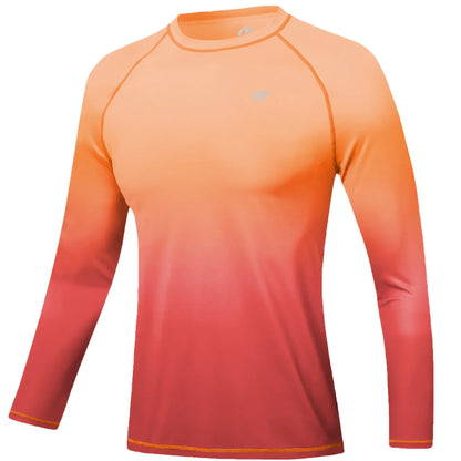 Summer Men's Long Sleeve T-Shirt UPF 50+ Rash Guard Gradient Shirt for Sport Fishing Hiking Workout Outdoor Pullover Shirt
