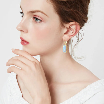 Vintage Ruby Drop Earrings 18K Gold Plated Women Luxury Hanging 925 Sterling Silver Hoop Earrings Engagement Fine Jewelry Gift