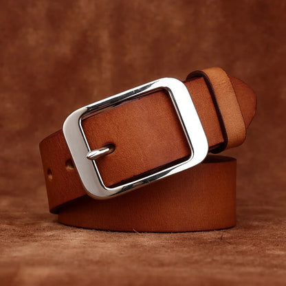 3.8CM Pure Cowhide Stainless Steel Needle Buckle Genuine Leather Casual Jeans Belt Men High Quality Luxury Male Strap Cintos