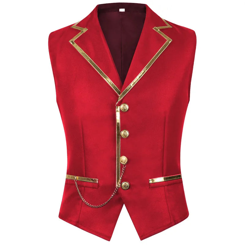 Men Suit Vest British Style Slim Contrast Color Male Waistcoat Turn Down Collar Single-breasted Wedding Party Man Vest