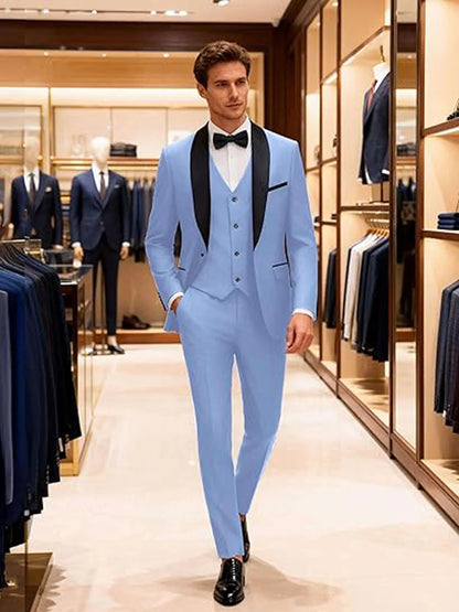 Men's 3 Pieces Shawl Collar Suits Blazer Vest Pants Slim Fit Tuxedo Suit Set One Button Formal  Jacket for Wedding Prom Party