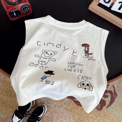 Summer Baby Boy Cartoon Graffiti Clothes Sets Children Fashion Sleeveless Top Shorts 2Pcs/Set Toddler Casual Suits Kids Clothing