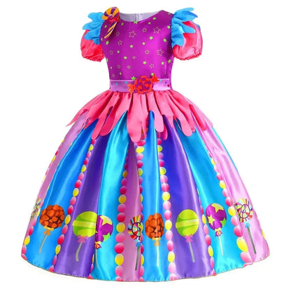 2025 Purim Festival Suspender Rainbow Dress For Girl Candy Lollipop Costume Party Gift Candy Dress + Lollipop Accessories Suit