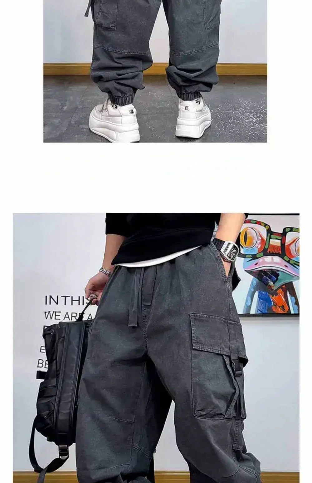 American Vintage Cargo Joggers Mens Washed Distressed Multi Pocket Pants Oversized Loose Fit Streetwear Hip Hop Plus Size Trendy