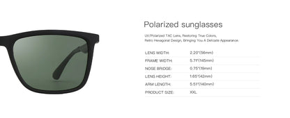 UV400 Protection Sunglasses for Men Rectangle Ultralight Carbon Fiber Frame Classic Polarized Sun Glasses