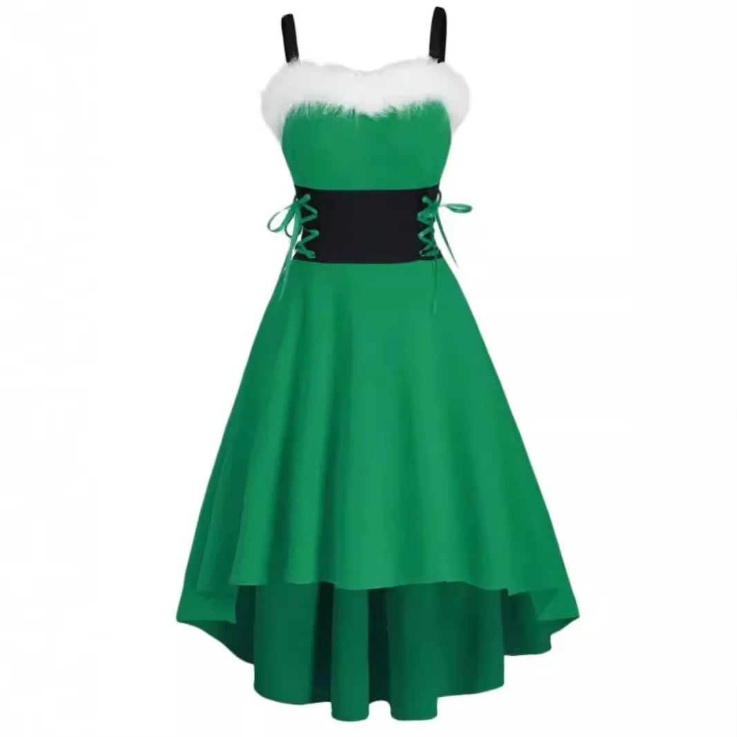 Women's Dress Christmas Floral Print Cold Shoulder Flounce Trim Elegant Dresses For New Year Sexy Merry Christmas Gift