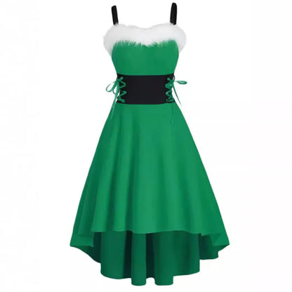 Women's Dress Christmas Floral Print Cold Shoulder Flounce Trim Elegant Dresses For New Year Sexy Merry Christmas Gift
