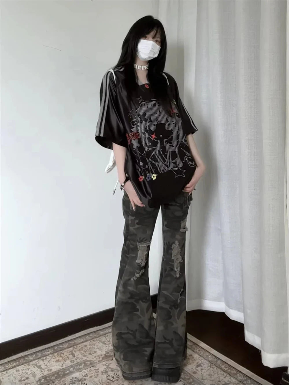 2025 Autumn Winter Women's Harajuku Denim Flare Pants Low Rise Camouflage Cargo Jean Bell Bottom Y2k Cowbow New In Kpop Grunge