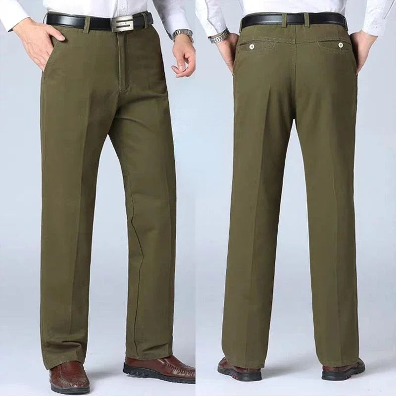 Summer Thin Pants 100% Cotton Men's Autumn Thick Suit Pant Slacks High Waist Straight Loose Bland Solid Business Casual Pants