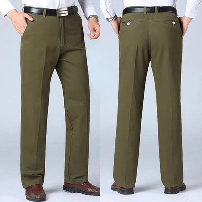 Summer Thin Pants 100% Cotton Men's Autumn Thick Suit Pant Slacks High Waist Straight Loose Bland Solid Business Casual Pants