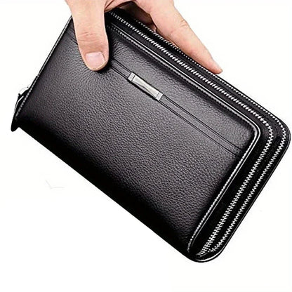 Men's Large Capacity Long Zipper Wallet Synthetic Leather Clutch Business Handbag with Phone Card Holder Case Gift for Him
