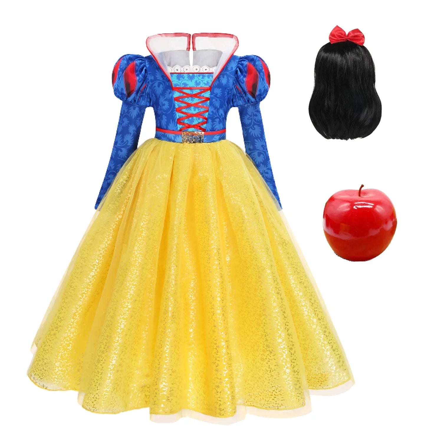 2026 Deluxe Snow White Princess Gown Puff Sleeve Stand Collar Girl Fairy Kid Cosplay Costume Toddler Carnival Apparel Dresses