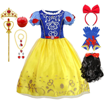 2025 Girls Disney Princess Dress Snow White With Cape Kids Cosplay Halloween Birthday Costumes Children Party Dress 10Y Clothes