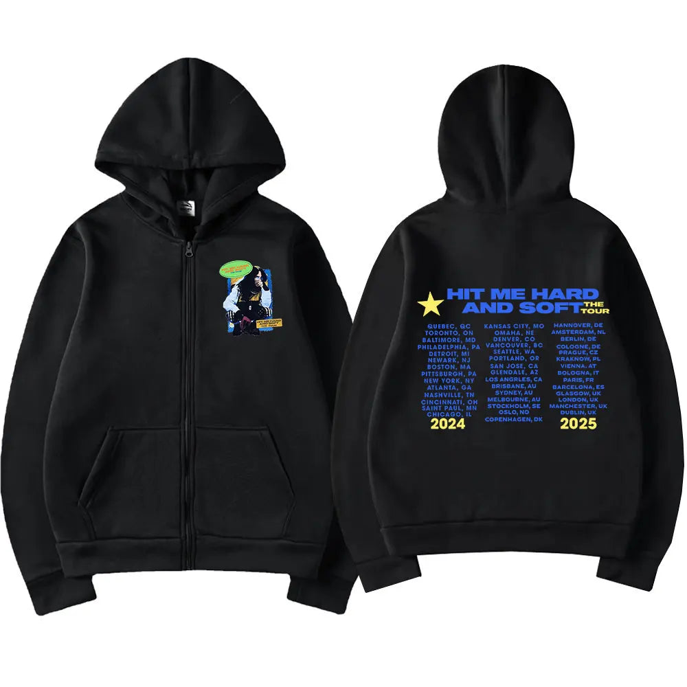 Hit Me Hard and Soft 2025 Tour Zipper Hoodies Men Women Harajuku Pullovers Fashion Hip Hop Zip Up Sweatshirts Jackets Fans Gift