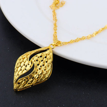 Fashion Gold Color Jewelry 24K Gold Color Warped Geometry Necklace Earrings Set Dubai India Africa Nigerian Bridal Gift