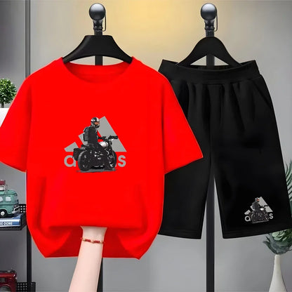 Kids black Summer Leisure Short Sleeve T-shirts+shorts Suits 3-12 Years Boys Girls Casual Outfits Children 2pcs Brand Clothes