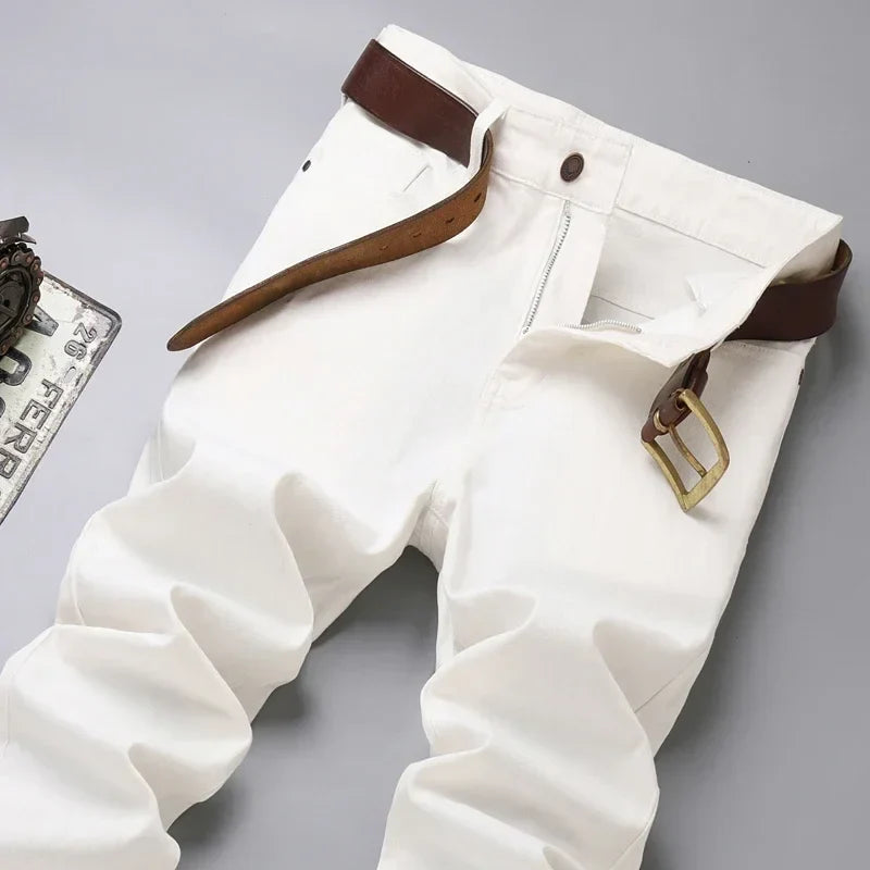 Men's Slim Fit Pants Casual Colorful 2025 Spring New Straight Trousers Men Cotton Stretch Fashion Pants Red Yellow Pink Blue