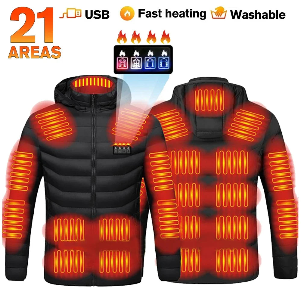 21 Areas Heated Jacket Women's Warm Vest USB Men's Heating Jacket  Waterproof Winter Heated Jackets Ski Clothing Coat Heated