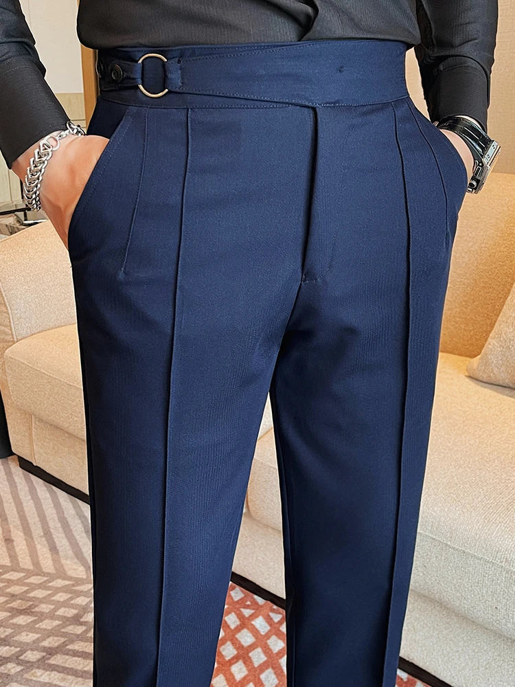 High Quality Men's Suit Pant Solid Color England Style Slim Fit Casual High Waist Trousers Men Spring Autumn Fashion Suit Pants