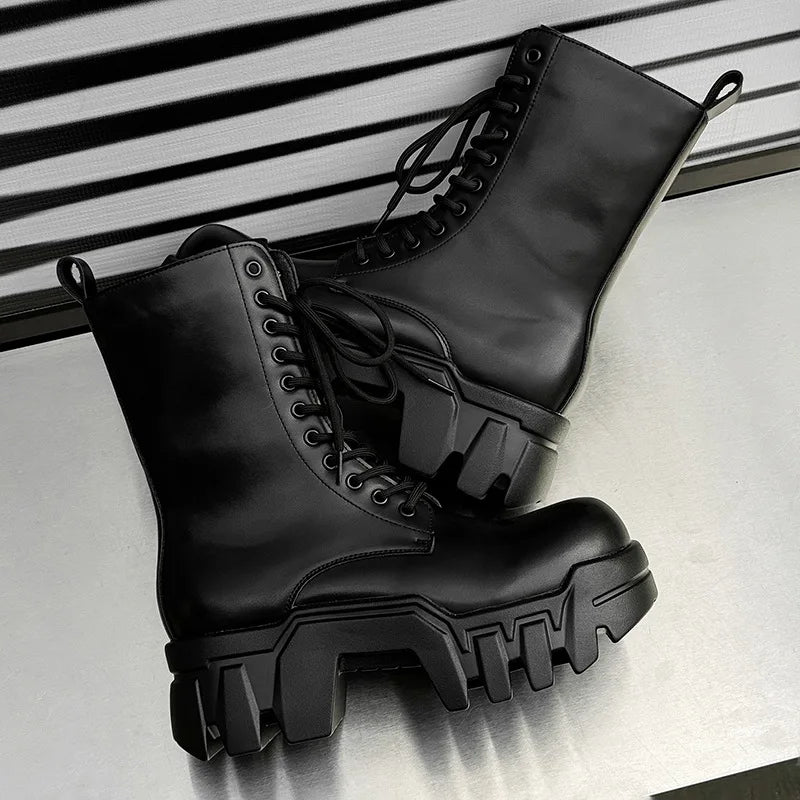 men fashion punk gothic platform boots designer original leather shoes cowboy high boot women stylish long motorcycle botas mans
