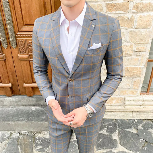 High-Quality Large Size Men's Wedding Suit 5XL S-Fourth Quarter 2024 Fashion Handsome Two-Piece Acetate Set (Suit + Trousers)