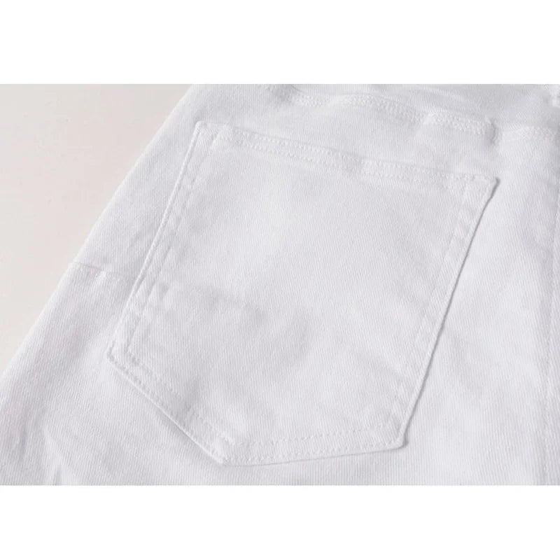 Spring New Men's White Skinny Jeans High Quality Slim Fit Trousers Streetwear Hip Hop Style Casual Fashion Stretch Denim Pants