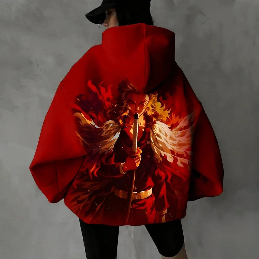 Demon Slayer Men's Women's Hoodie Sweatshirt Rengoku Kyojuro Anime Spring Autumn Winter Boy Y2k Long-sleeved Parent-child Outfit