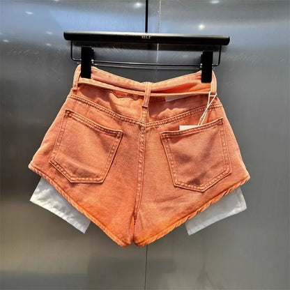 2025 Autumn New Orange Denim Shorts High Waist Pockets Sexy Hot Pants Jean Shorts