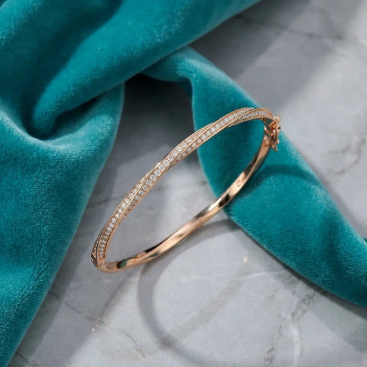 Bracelet Jonc Torsadé Moissanite D VVS1 pour Femme Certifié GRA Argent Sterling 925 Massif Plaqué Or 18K Bracelet de Mariage