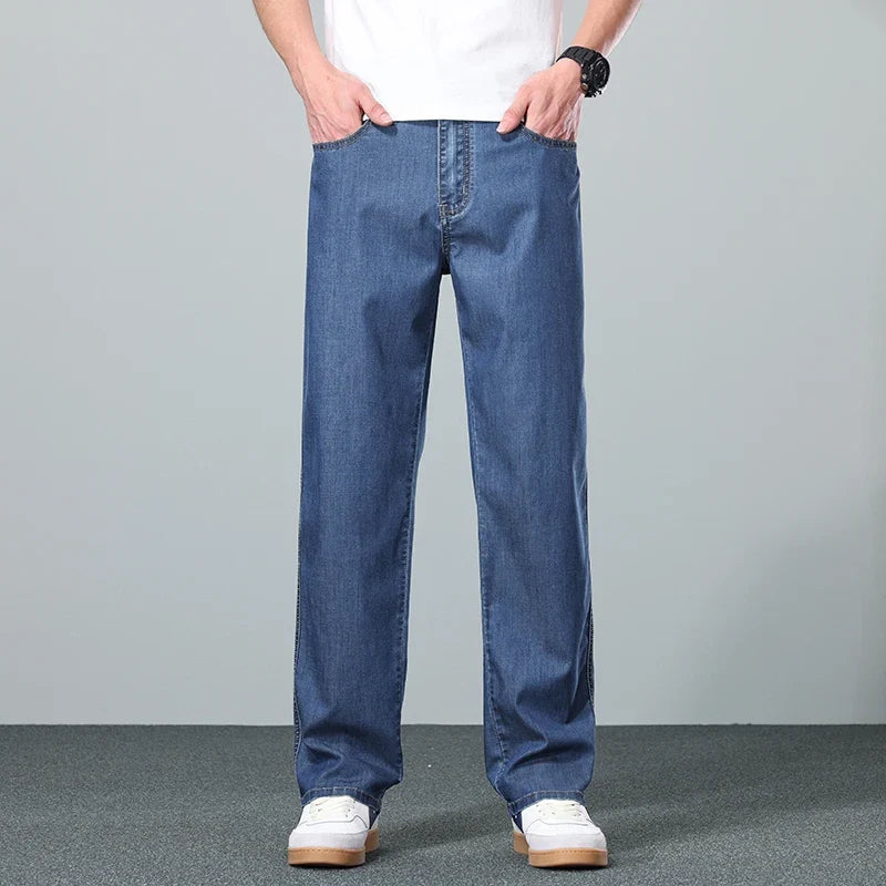 High Quality New Summer Lyocell Fabric Stretch Jeans Business  Loose Straight Casual Trousers Fashion Pants Plus Size 28-35 40