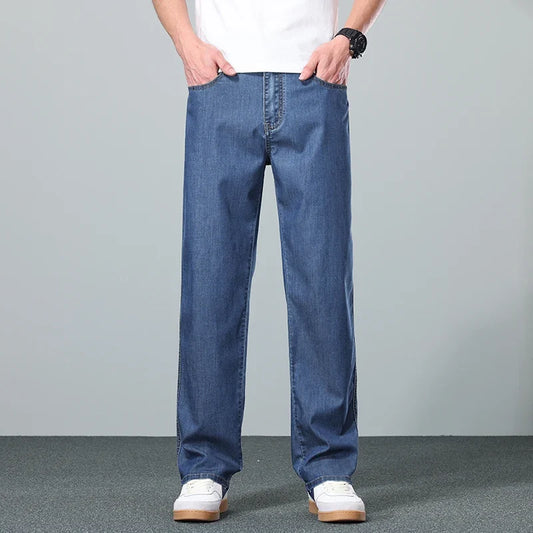 Brand Clothing Summer Lyocell Fabric Stretch Jeans Business Loose Straight Casual Trousers Fashion Versatile Pants Plus Size 40