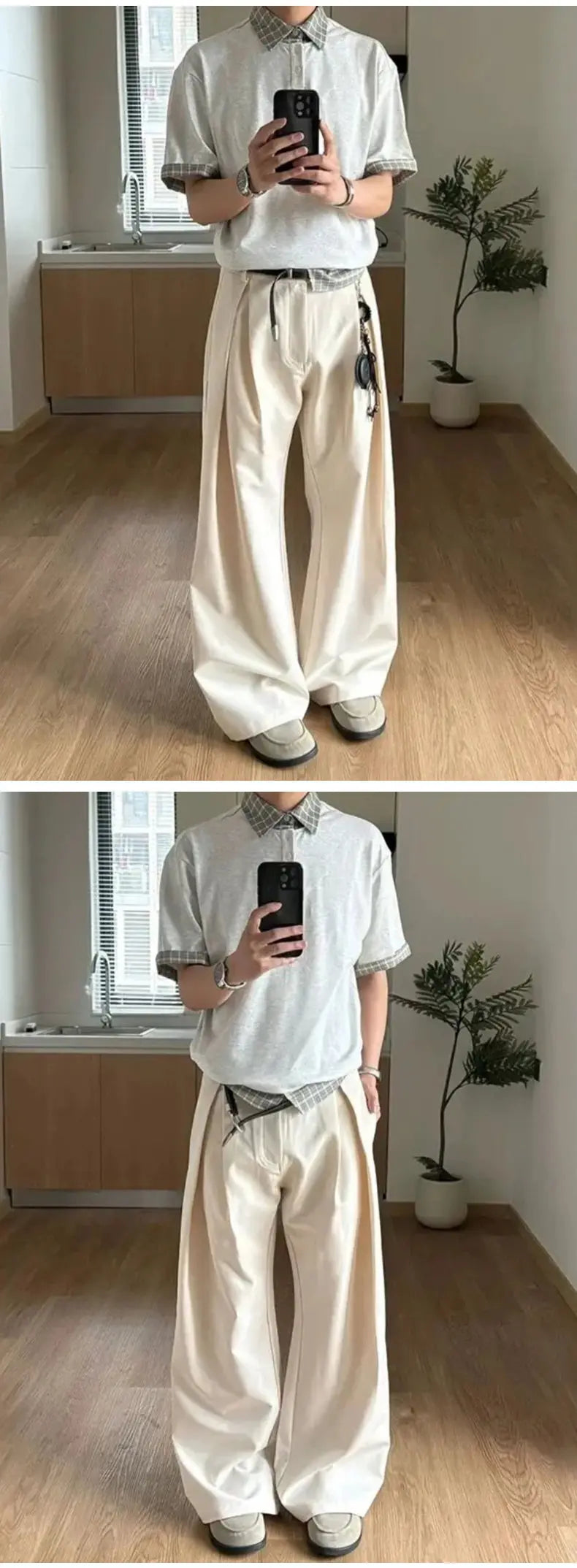 Grey Suit Pants Men Fashion Society Mens Black Dress Pants Korean Loose Casual Wide Leg Pants Mens Office Formal Trousers