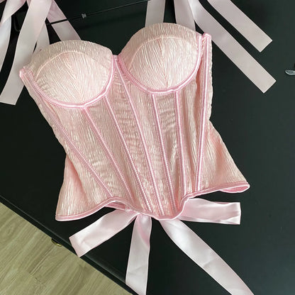 Luxury Party Corset Top Ladies French Style Lace Up Texture Senior Sexy Camisole Summer Retro Sensual Bodycon Tank Top