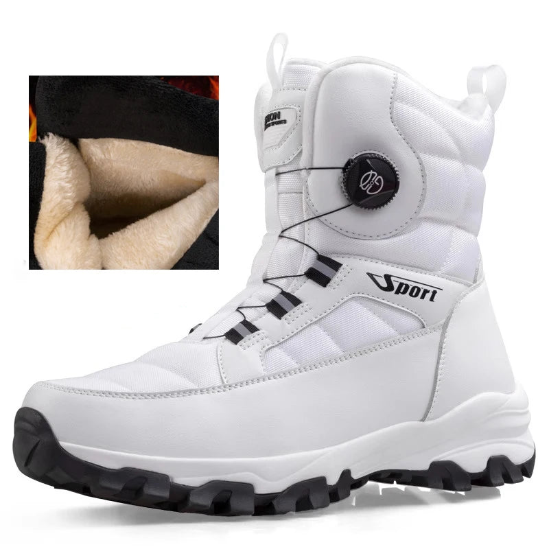 Rotating Button Men's Snow Boots Warm Plush Winter Boots Men Outdoors Cotton Shoes Wear resistant Mid-Calf Boots Platform Shoes