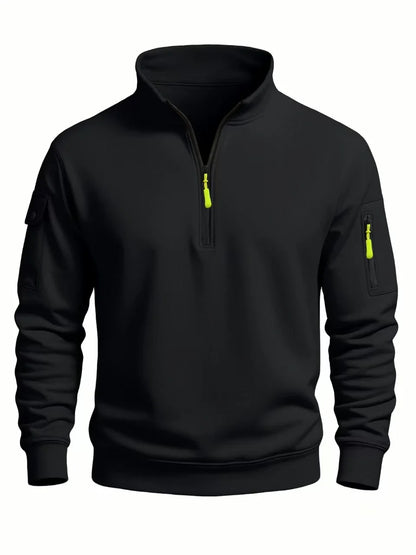 2025 autumn and winter new men's T-shirt sweatshirt casual sports casual long sleeved high neck half zipper windproof top