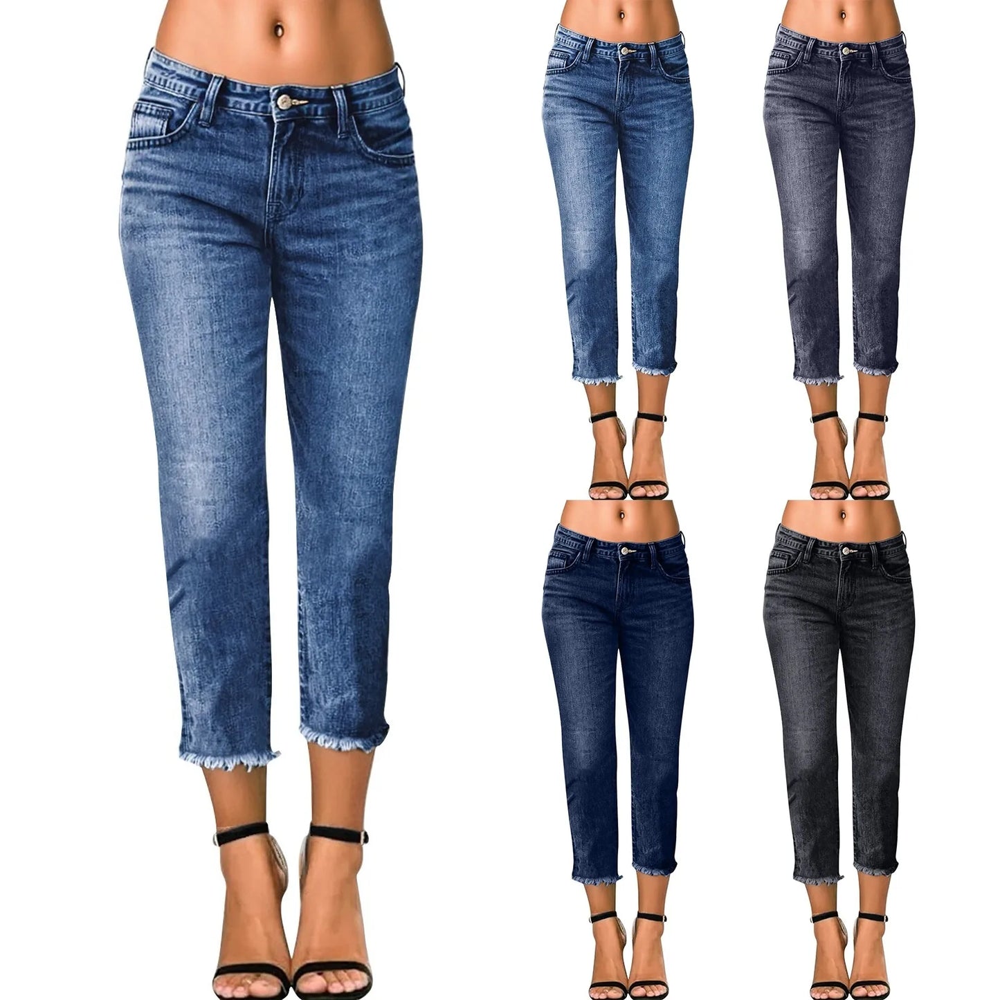 Ladies' Fashionable Slim Fitting Ripped Trendy Jeans Summer Streetwear Casual Distressed Stretchy Denim Pants