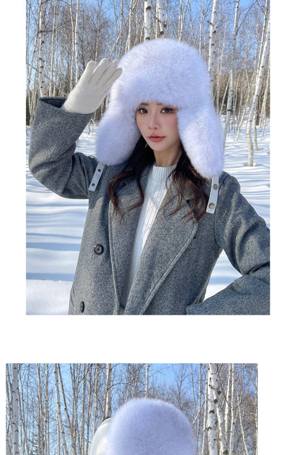 Winter Warm Real Fox Fur Hat Ear-Protecting Hats Women's Genuine Leather Windproof Fox Fur Bomber Hat Thickened Sheepskin Cap