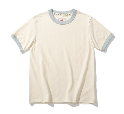 Summer New Couple Beach Tops  Fashion Casual Stitching Color Collar Tee Short Sleeve of Unisex Cotton Comfortable O-Neck T-shirt