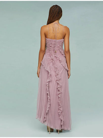 Lady New Unique Design Ruffled Gown Sexy Backless Sleeveless Party Dresses High End Elegant Vacation Formal Evening Gown