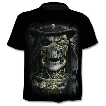 New retro street punk motorcycle men's T-shirt 3D shirt casual fashion hip-hop horror short sleeved round neck men's clothing