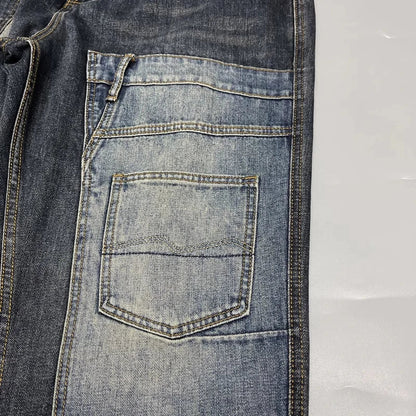 Patchwork Straight Leg Jeans Plus Size Multi Pocket Japanese Streetwear High Quality Trendy Skater Fit Denim Trousers 2025 New