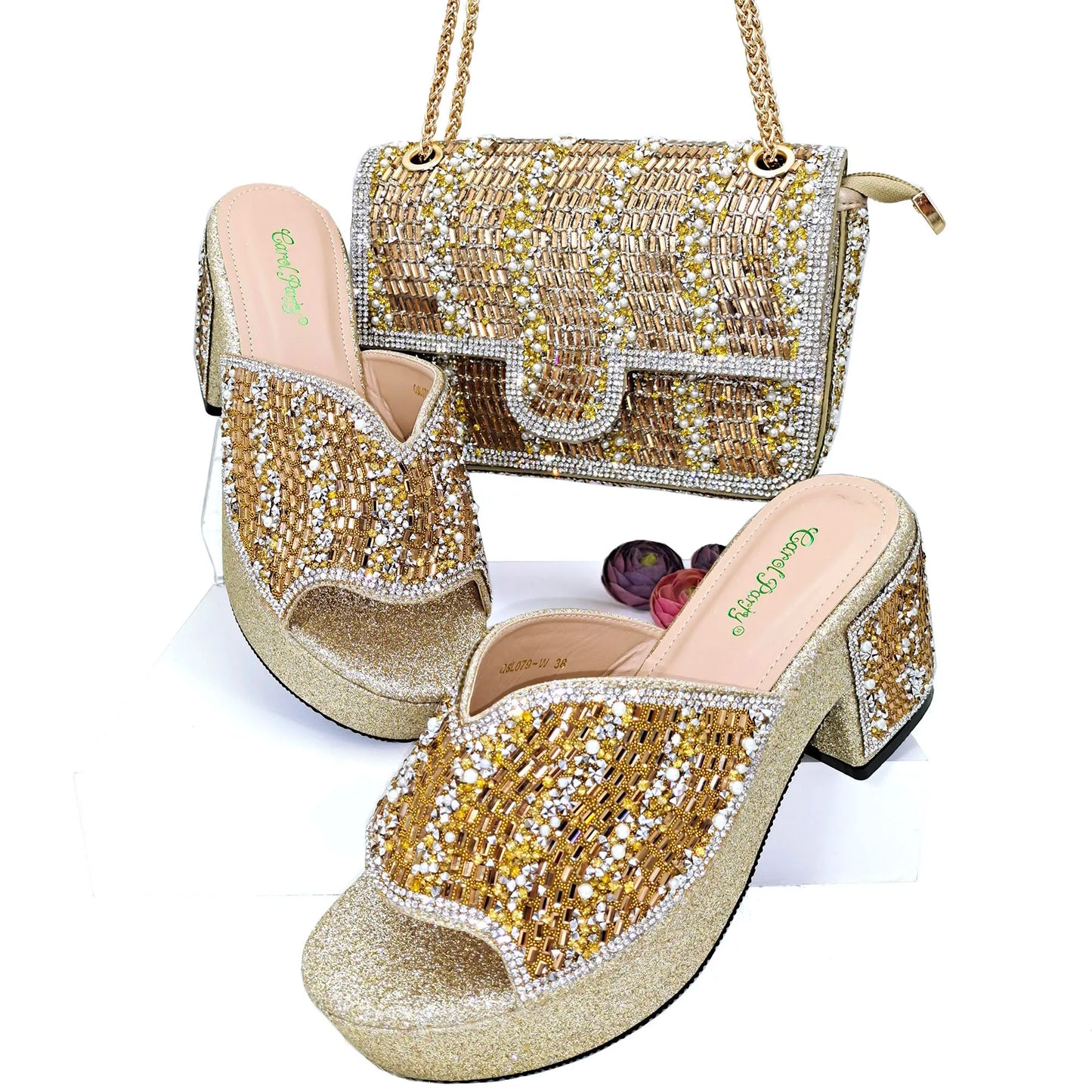 Italian Design Fashion Crystal Fish Mouth High Heels Elegant, Exquisite, And Mature Women's Sandals And Square Bag Set