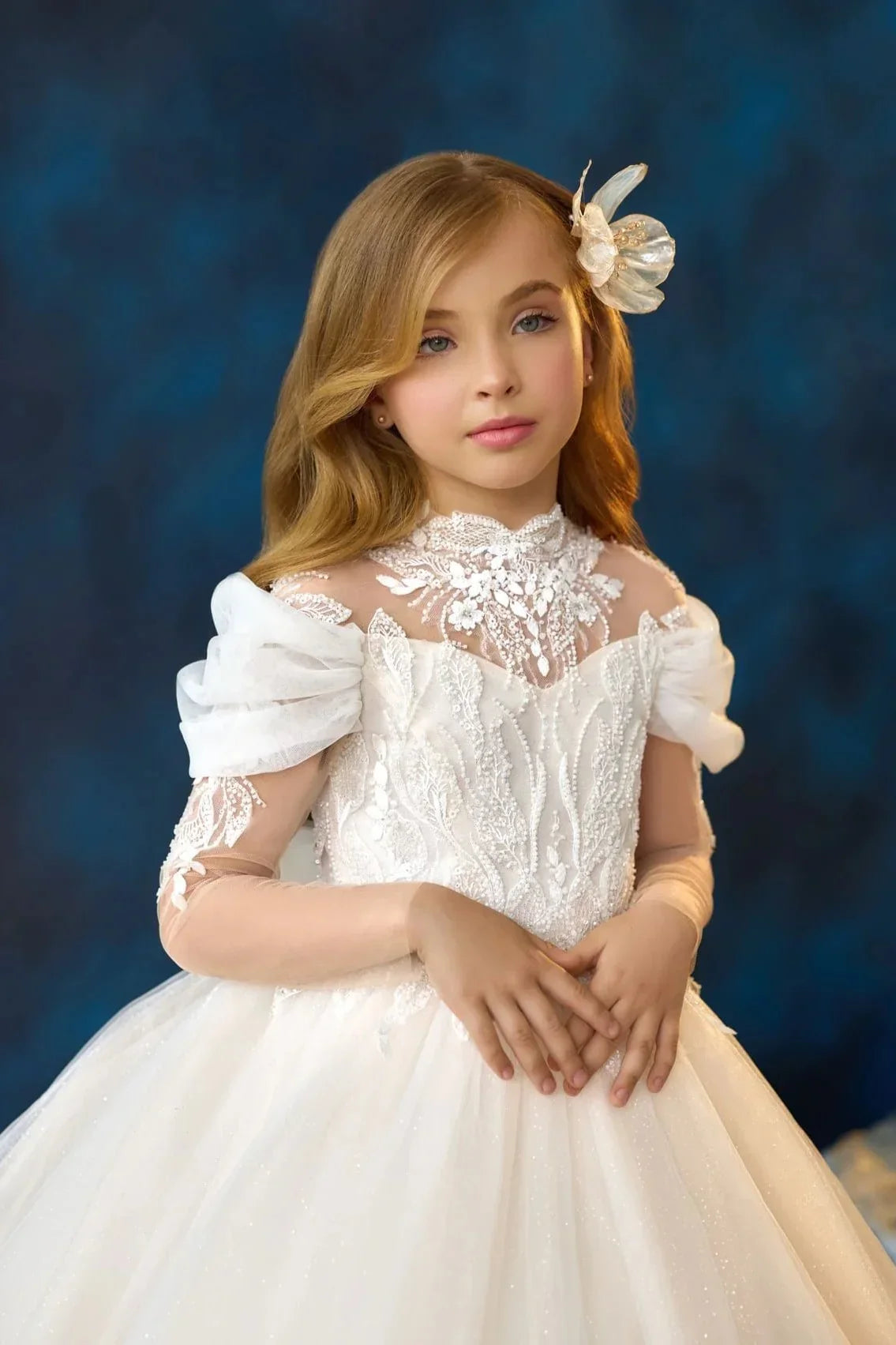 White Lace Flower Girl Dresses For Wedding Customized Long Sleeve High Neck Litter Kids Baby Birthday Gown First Communion Dress