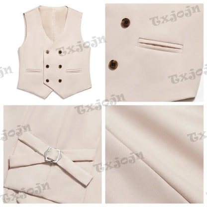 Fast Ship Colorful Regular Fit Kids Suit Set In Stock High Quality 4 Pieces Blazer Vest Pants Tie For Kids 3-14Y Birthday Party