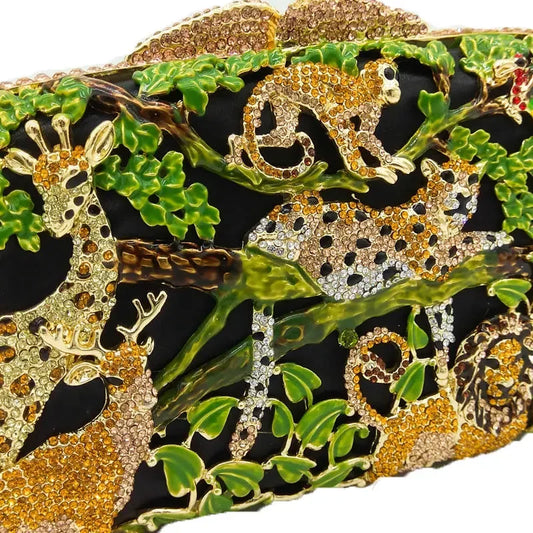 Forest Jungle Women Crystal Animal Evening Bags Party Rhinestone Handbag Bridal Wedding Clutch Bag