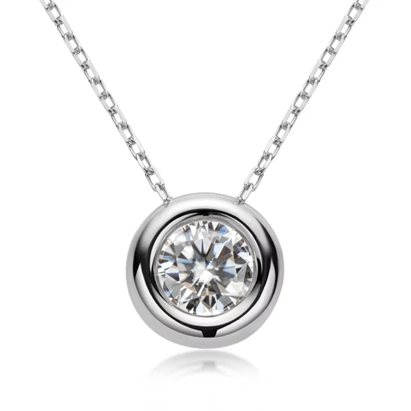6.5mm Round Bezel Moissanite Pendant Necklace For Women 925 Sterling Silver Clavicle Chain Necklaces Jewelry Collare Mujer